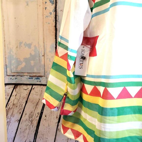 Kaktus Sheer Southwest Tunic Top Size L Bright Colors Contemporary New Retro - Picture 9 of 12